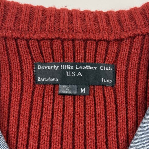 Vintage Blue Denim & Red Sweater Vest Beverly Hills Leather Club Size Medium - Picture 5 of 6